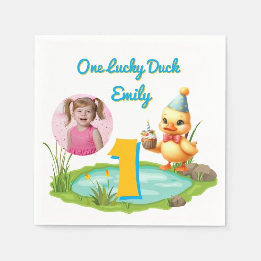 Serviette En Papier One Lucky Duck Kids 1st Birthday Photo (Devant)
