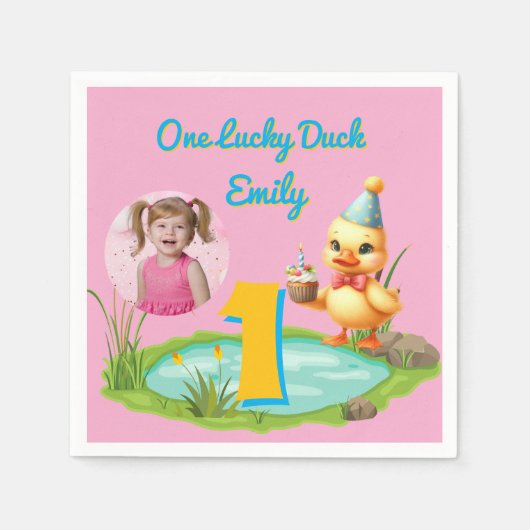 Serviette En Papier One Lucky Duck Kids 1st Birthday Photo (Devant)