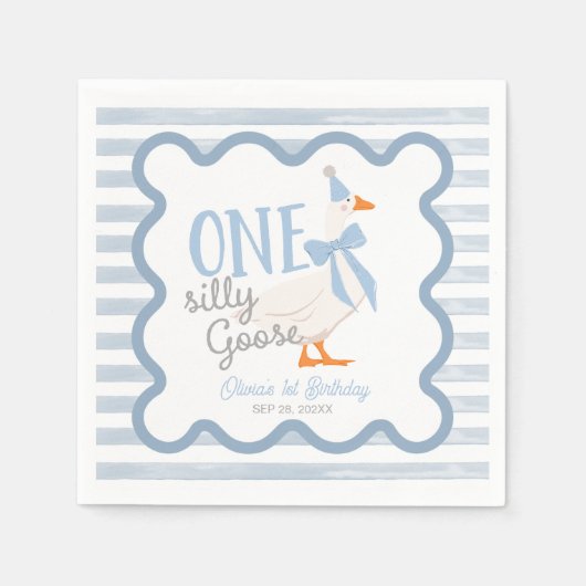 Serviette En Papier One Silly Goose Blue Bow 1st Birthday (Devant)