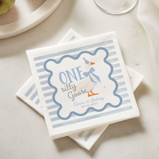 Serviette En Papier One Silly Goose Blue Bow 1st Birthday