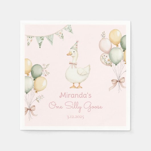 Serviette En Papier One Silly Goose Girl 1st Birthday (Devant)