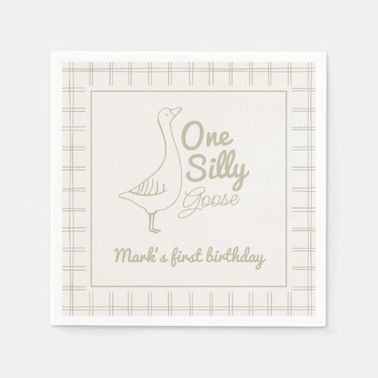 Serviette En Papier One Silly Goose Green Hand Drawn 1st Birthday (Devant)