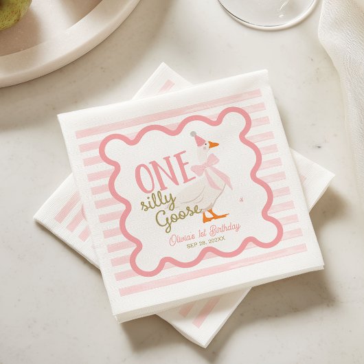 Serviette En Papier One Silly Goose Pink Bow 1st Birthday