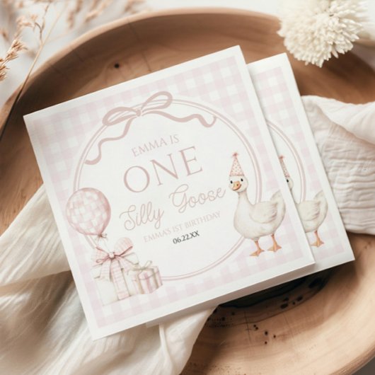 Serviette En Papier ONE Silly Goose Pink Bow 1st Birthday Party