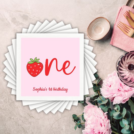 Serviette En Papier One Strawberry Birthday