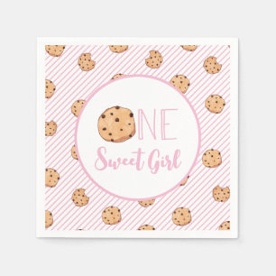 Serviette En Papier One Sweet Girl cookies et Pink stripes Anniversair