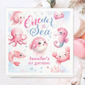 Serviette En Papier ONEder La Mer 1er Anniversaire Filles rose mignonn