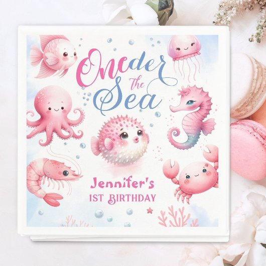 Serviette En Papier ONEder La Mer 1er Anniversaire Filles rose mignonn