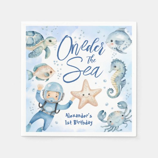 Serviette En Papier ONEder La Mer | Garçon 1er anniversaire Cute Ocean (Devant)