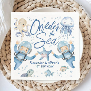 Serviette En Papier ONEder sous la mer Jumeaux garçons 1er anniversair