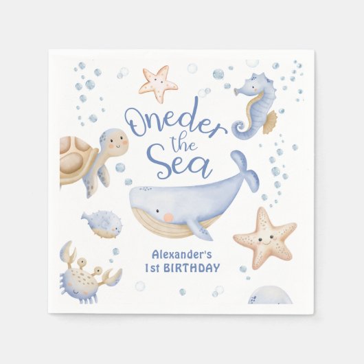 Serviette En Papier ONEder The Sea ! Boy Cute Ocean 1er anniversaire (Devant)