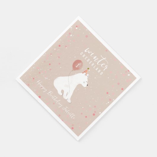 Serviette En Papier Onederland Pink Polar Bear 1er anniversaire (Coin)