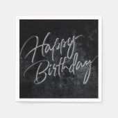 Serviette En Papier Onyx Black Velvet | Grunge Happy Birthday Script (Devant)