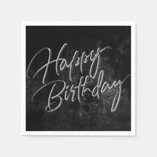 Serviette En Papier Onyx Black Velvet | Grunge Happy Birthday Script (Devant)