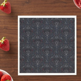 Serviette En Papier Onyx gothique damassé Rose rouge lunatique