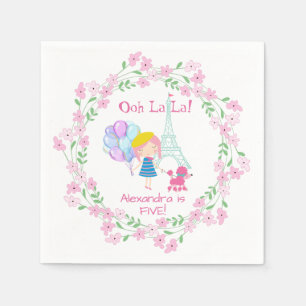 Serviette En Papier Ooh La La ! Papier Fille et Poodle Rose