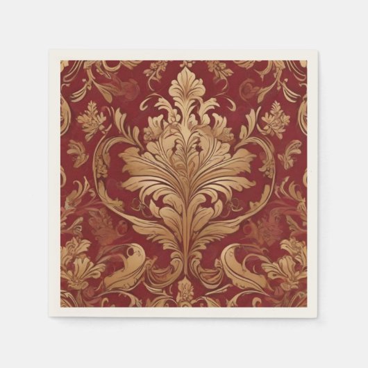 Serviette En Papier Opulent rouge et or Damas (Devant)