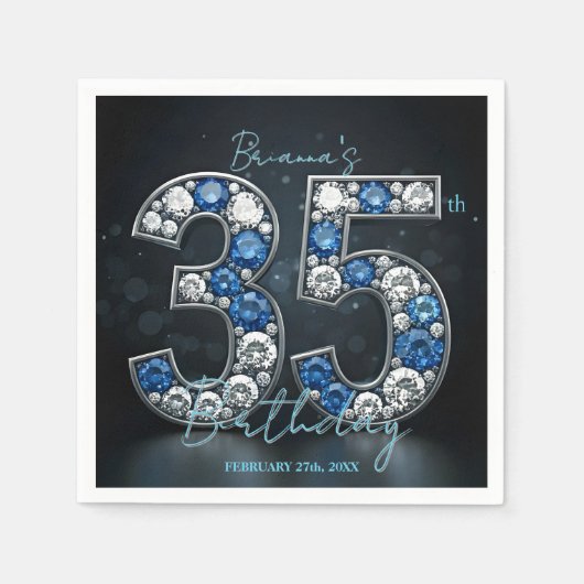 Serviette En Papier Opulent Sapphire Diamond 35e anniversaire fête (Devant)
