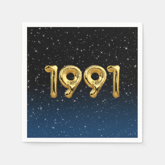 Serviette En Papier Or 1991 Ballons de l'année de naissance en étoiles (Devant)