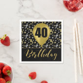 Serviette En Papier Or 40 Anniversaire en or et argent sur noir (En situation)