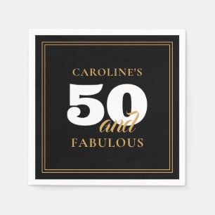 Serviette En Papier Or 50 Noir Élégant Cinquantième Anniversaire