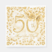 Serviette En Papier Or 50e anniversaire Floral Marbre moderne (Devant)