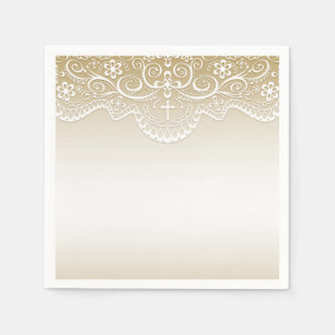 Serviette En Papier Or avec dentelle, croix, religieuse
