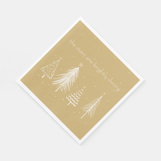 Serviette En Papier Or, Blanc, Arbre de Noël Étoiles, Vacances Élégant (Coin)