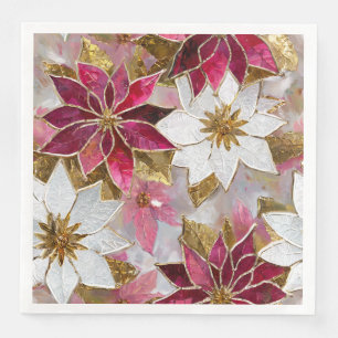 Serviette En Papier Or Blanc Bourgogne Rose Poinsettias de Noël