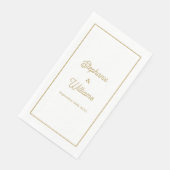 Serviette En Papier Or Blanc Élégant Nom De Script Mariage Minimaliste (Coin)