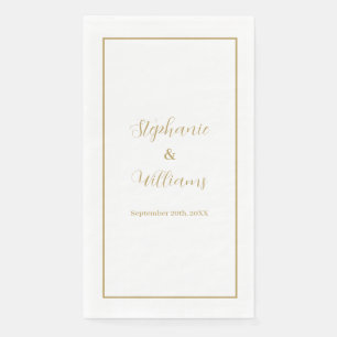 Serviette En Papier Or Blanc Élégant Simple Nom Mariage Minimaliste