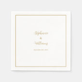 Serviette En Papier Or Blanc Élégant Simple Nom Mariage Minimaliste (Devant)