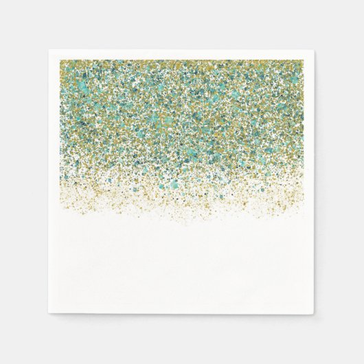 Serviette En Papier Or blanc et Parties scintillant bleue Turquoise Gl (Devant)