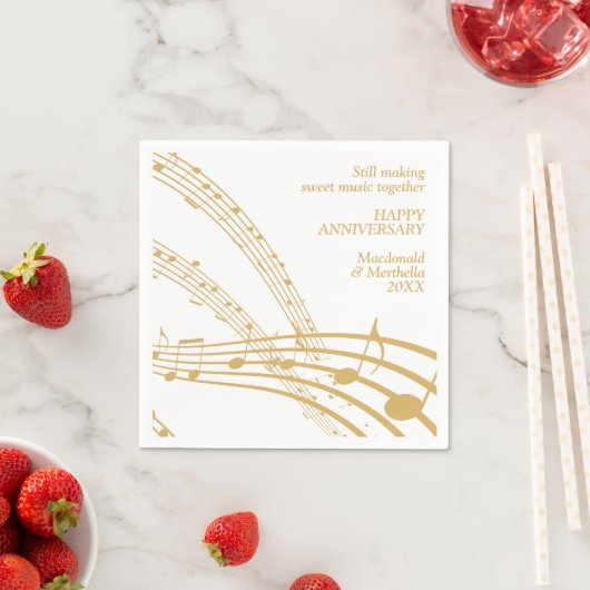 Serviette En Papier Or Blanc Moderne SWEET MUSIC Joyeux Anniversaire (En situation)