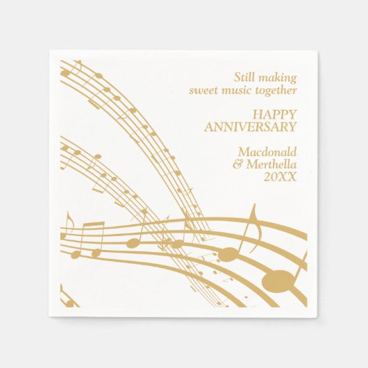 Serviette En Papier Or Blanc Moderne SWEET MUSIC Joyeux Anniversaire (Devant)