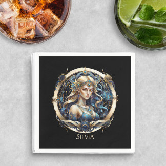 Serviette En Papier OR Blue Virgin Zodiac Script Star Sign Virgo