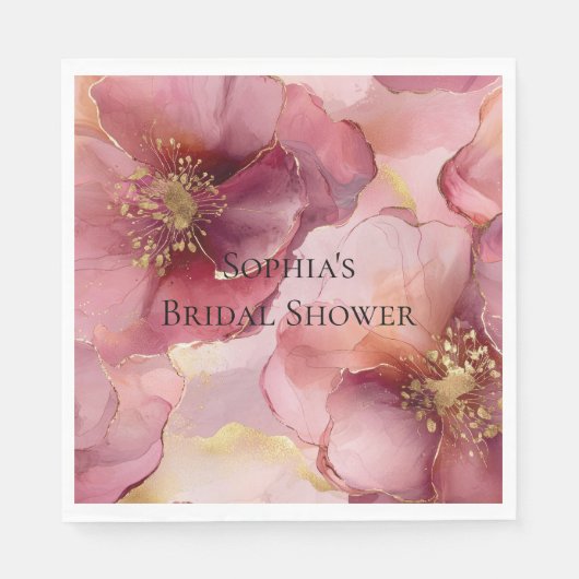 Serviette En Papier Or Blush rose Bourgogne Floral (Devant)