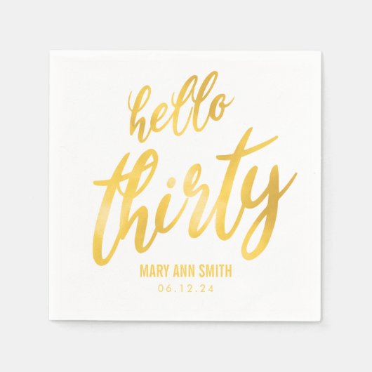 Serviette En Papier Or "Bonjour trente" Anniversaire avec nom (Devant)