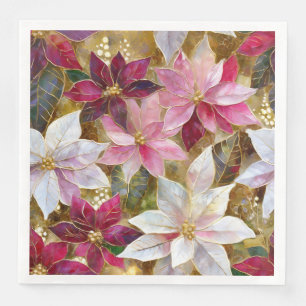 Serviette En Papier Or Bourgogne Bronze Rose Rouge Blanc Poinsettia
