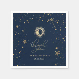 Serviette En Papier Or Céleste Soleil Et Lune Étoiles