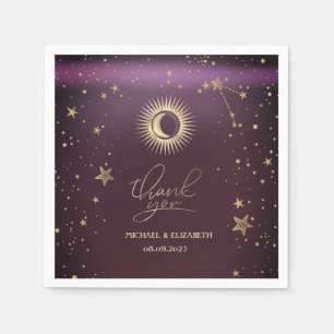 Serviette En Papier Or Céleste Soleil Et Lune Étoiles Bourgogne