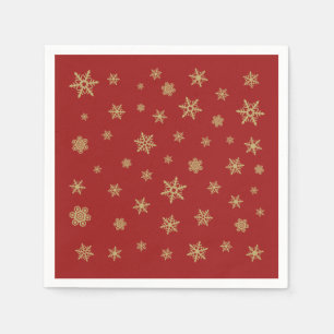Serviette En Papier Or de conception de flocons de neige sur le rouge