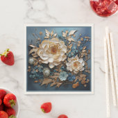 Serviette En Papier Or décoratif et bleu turquoise (En situation)