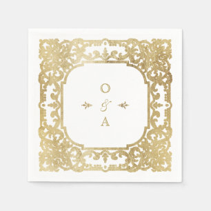 Serviette En Papier Or élégant orné vintage mariage monogramme