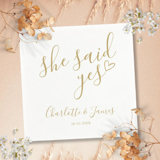 Serviette En Papier Or Elle A Dit Oui Fête De Fiançailles Amour Cœur