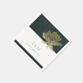 SERVIETTE EN PAPIER OR EMERALD VERT LOTUS MARIAGE MONOGRAMME FLORAL (Coin)