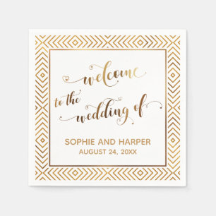 Serviette En Papier Or et blanc Bienvenue au Mariage de