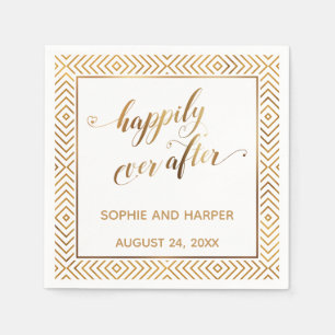 Serviette En Papier Or et blanc Joyeux à jamais après, Diamants de Coe