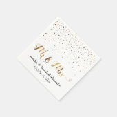 Serviette En Papier Or et Blanc Mr & Mrs Cœur Script Confettis (Coin)