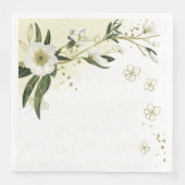Serviette En Papier or et fleurs blanches vert feuille mariage (Devant)